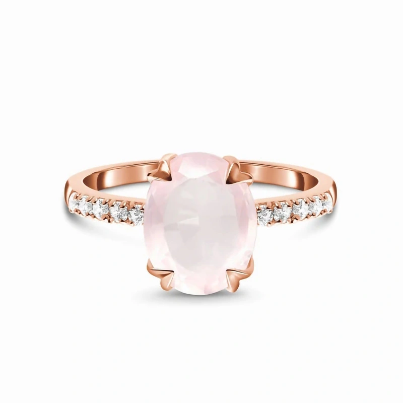 Hainon S925 Sterling Silver Square Pink Moonstone Rose Gold Ring 1