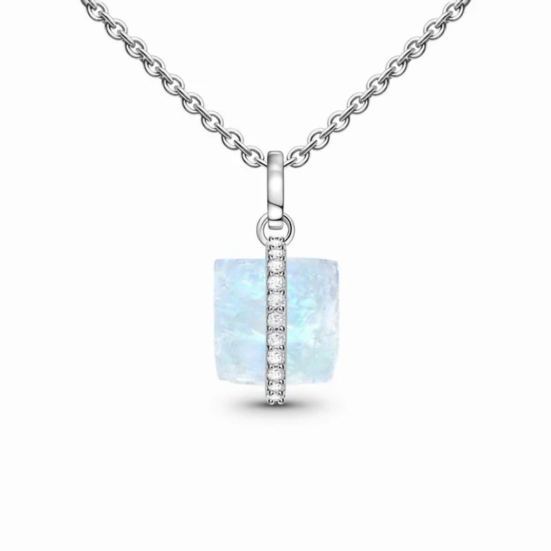 Hainon S925 Sterling Silver Woman Necklace Geometric Moonstone Pendant Necklaces For Women 1