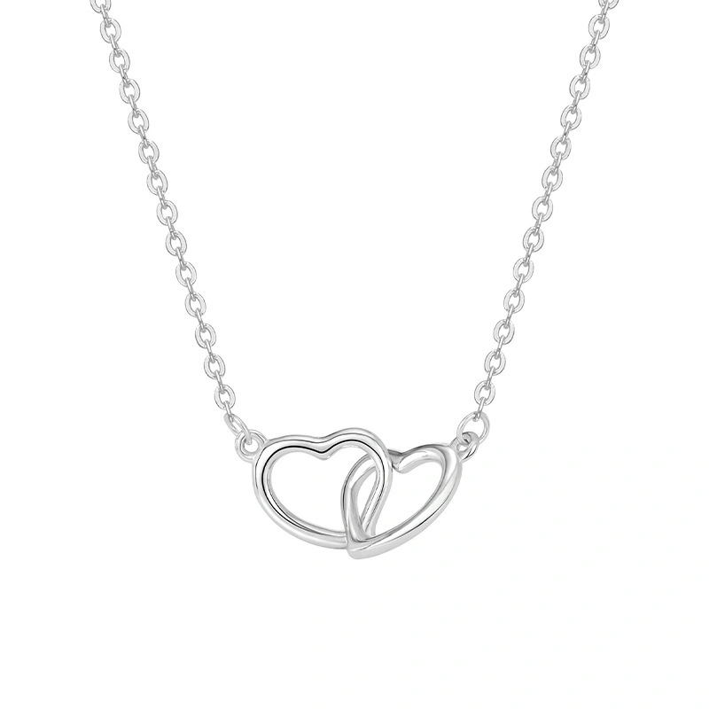 Hainon S925 silver double love interlocking necklace female fashion simple jewelry Gift card flannel bag set 1