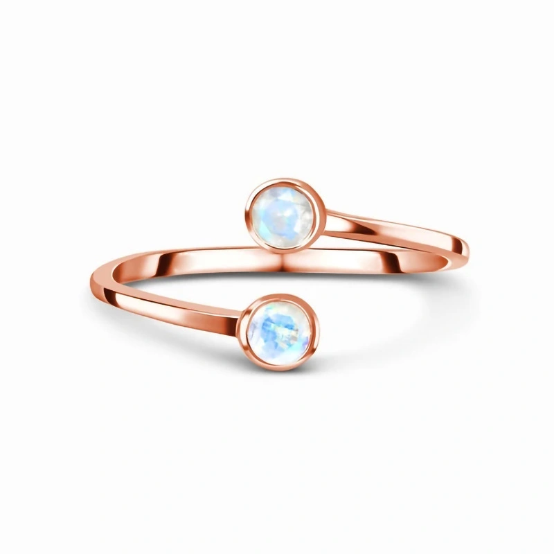 Hainon S925 Sterling Silver Diamond Moonstone Rose Gold Adjustable Ring 1