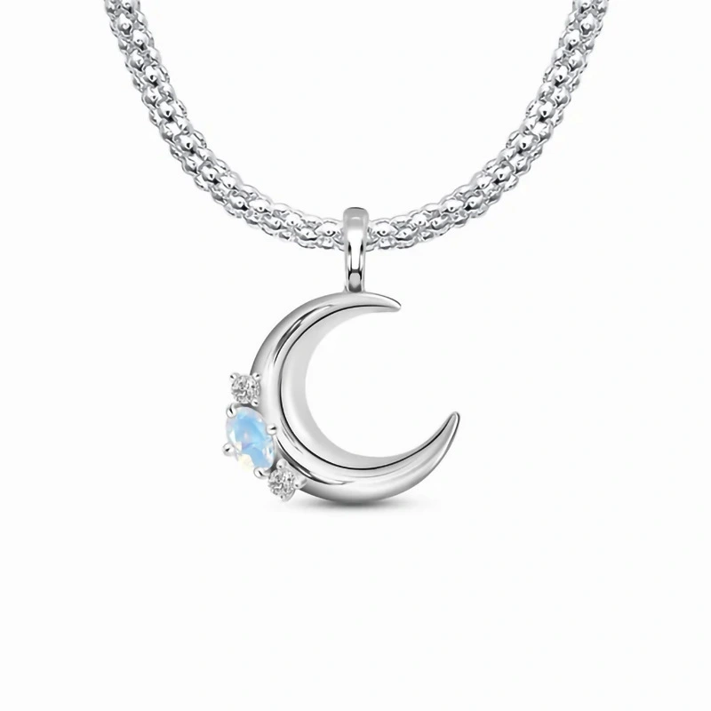 Hainon S925 Sterling Silver Moon Pendant Necklace Corn Chain Necklace For Women 1