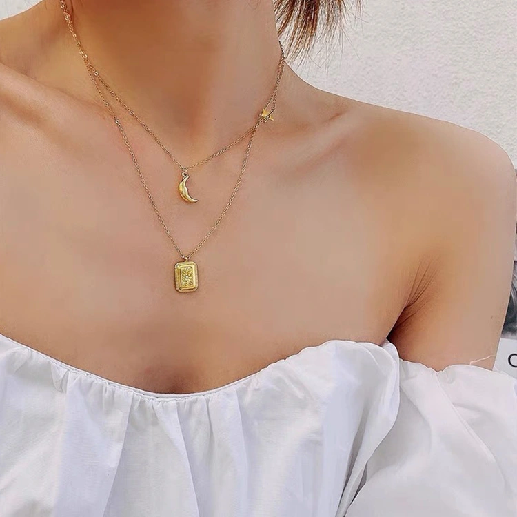 Dainty Layered Choker Necklaces Handmade Coin Star moon Pendant Multilayer Adjustable Layering Chain Gold Plated Necklaces Set 1