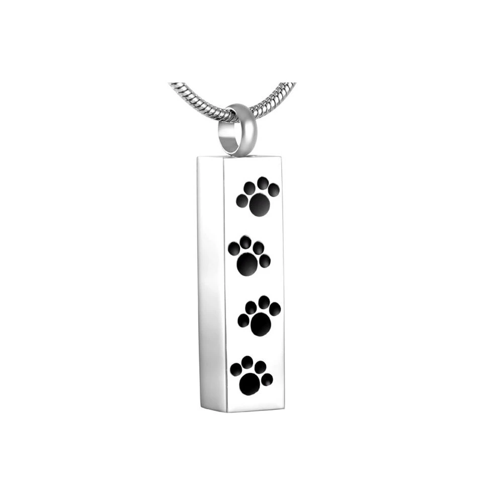 Hainon Stainless Steel Cylindrical Steel Color Pet Footprint Diamond Perfume Bottle Pendant Urn Memorial flannel bag set 1