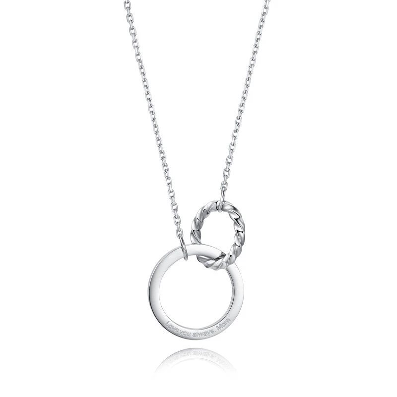 Hainon Fashion Silver Plated Love You Forever Mom Pendant Necklaces for Mother Double Round Design Stainless Steel Necklace 1