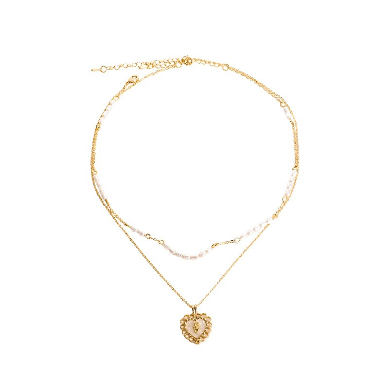 Hainon Niche design retro love pearl titanium steel necklace temperament simple double layer personality necklace 1