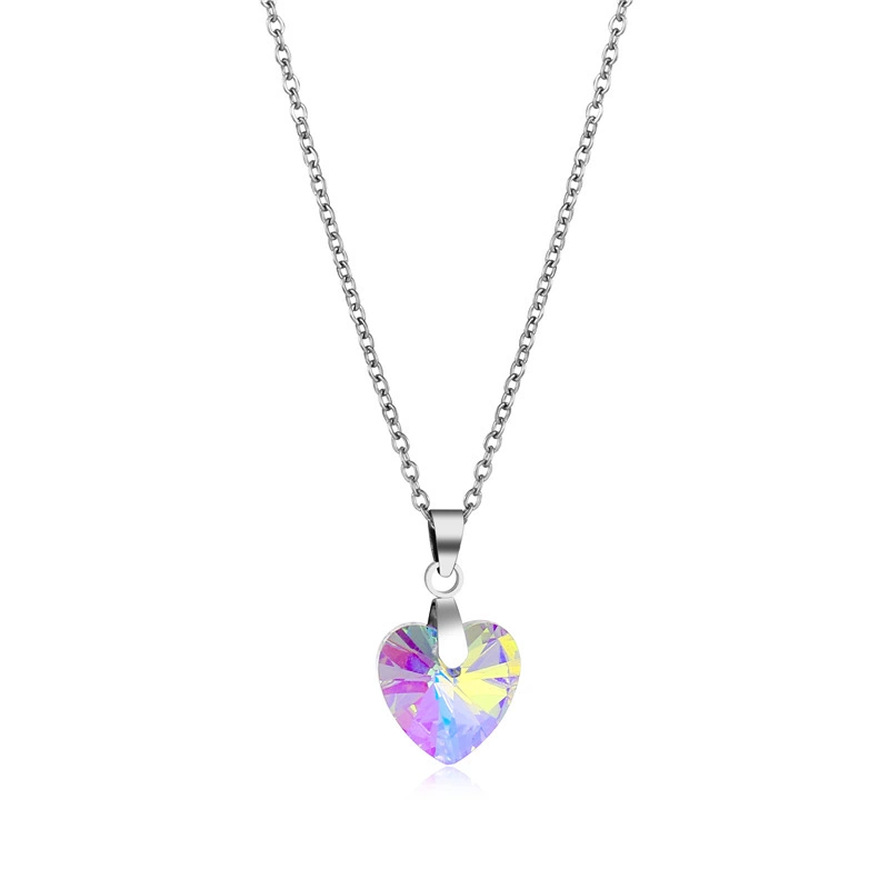 Hainon Stainless steel necklace purple Colorful heart Crystal women fashion Necklace gift wholesale 1