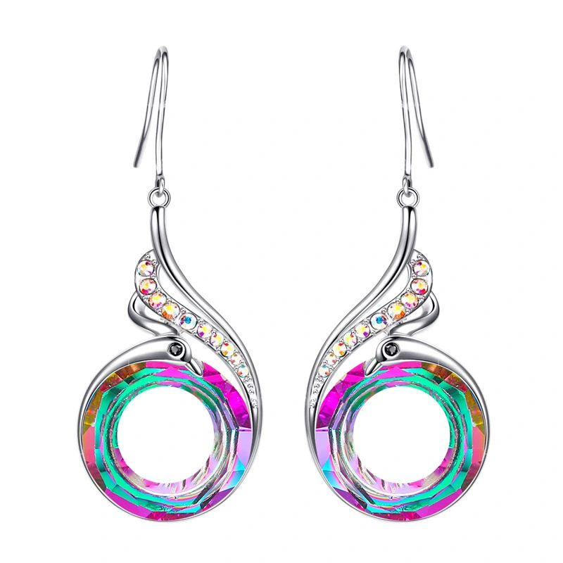 Hainon New product earrings colorful crystal peacock gradient earrings female ethnic style earrings wholesale 1