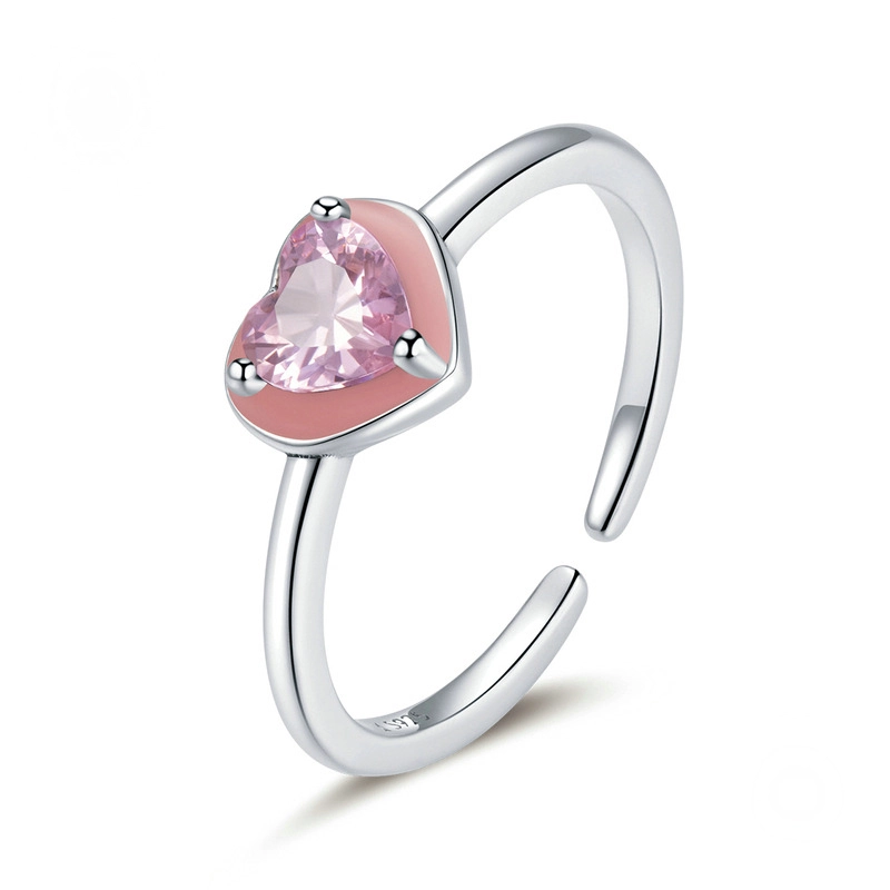 Hainon Hot selling cute heart diamond 925 sterling silver pink zircon ring jewelry for women wholesale 1