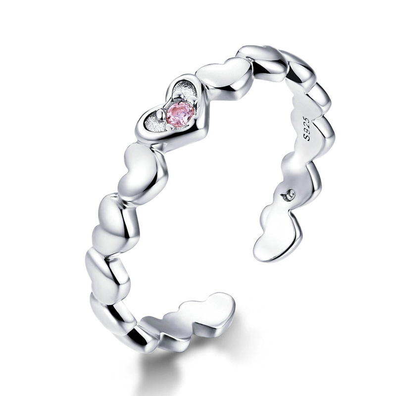 Hainon Original sterling silver open ring s925 platinum plated pink zircon heart ring jewelry wholesale 1