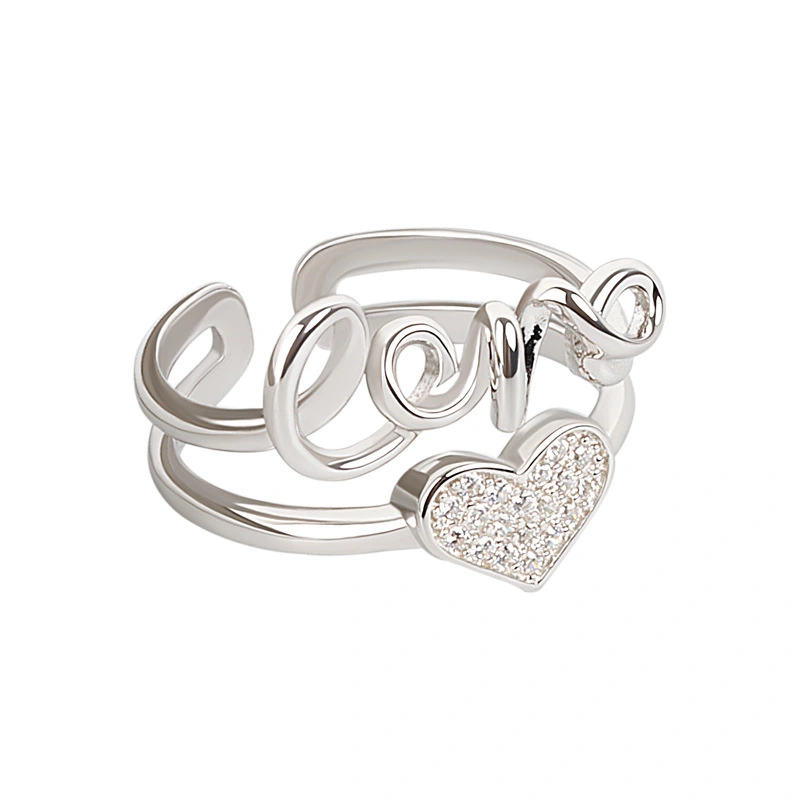 Hainon 2022 fashion Zircon love ring simple love English letter ring personality niche jewelry wholesale 1