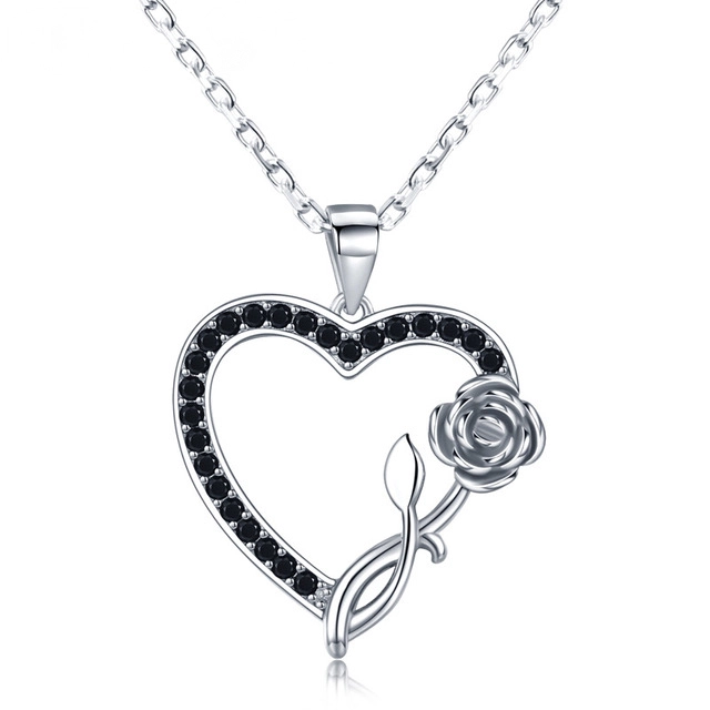 Sterling silver necklace Romantic rose flower silver jewelry necklace Valentine's Day gift Hainon wholesale 1