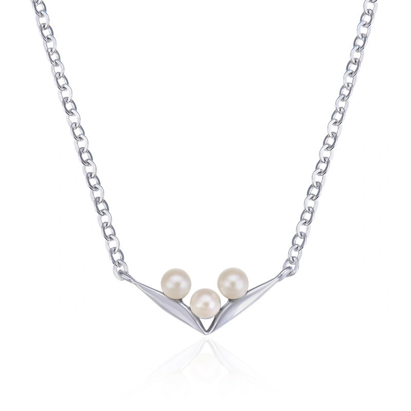 Hainon wholesale Shell beads s925 silver necklace elegant triangle wild fashion girl jewelry Gift card flannel bag set 1