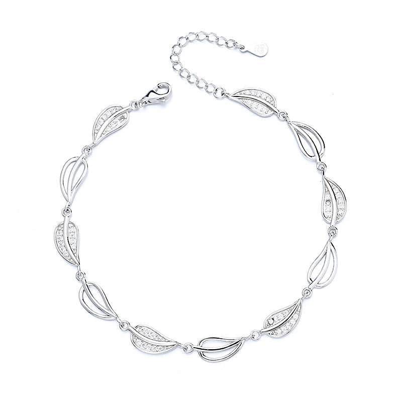 Hainon S925 Sterling Silver Full Rhinestone Hollow Leaf Fashion Temperament Bracelet Gift card flannel bag set 1