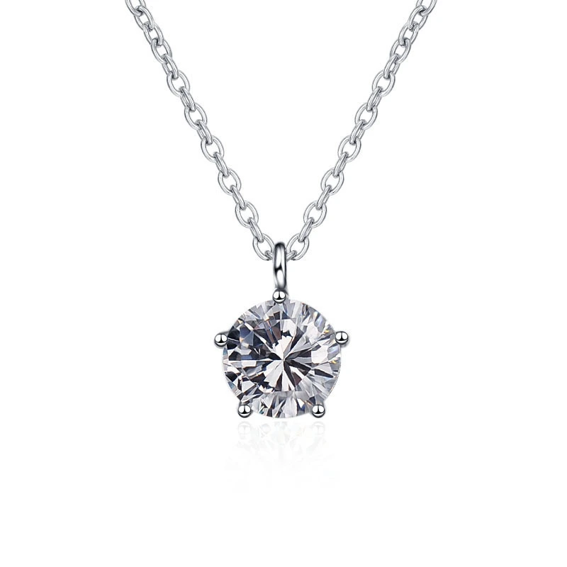 Hainon 925 sterling silver necklace simple 7mm round white zircon romantic Valentine's Day gifts jewelry necklace 1