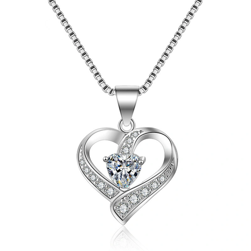 Hainon 925 sterling silver necklace heart white zircon romantic Valentine's Day gifts jewelry necklace 1