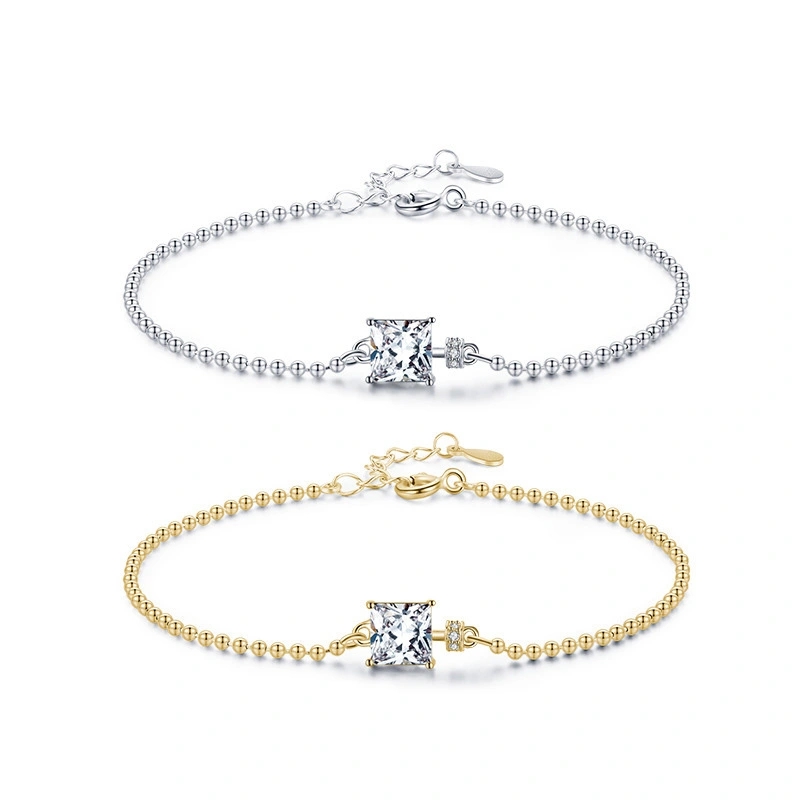 Hainon Yiwu factory plating 925 silver Bracelet Square pendant bracelet for women Gift card flannel bag set 1