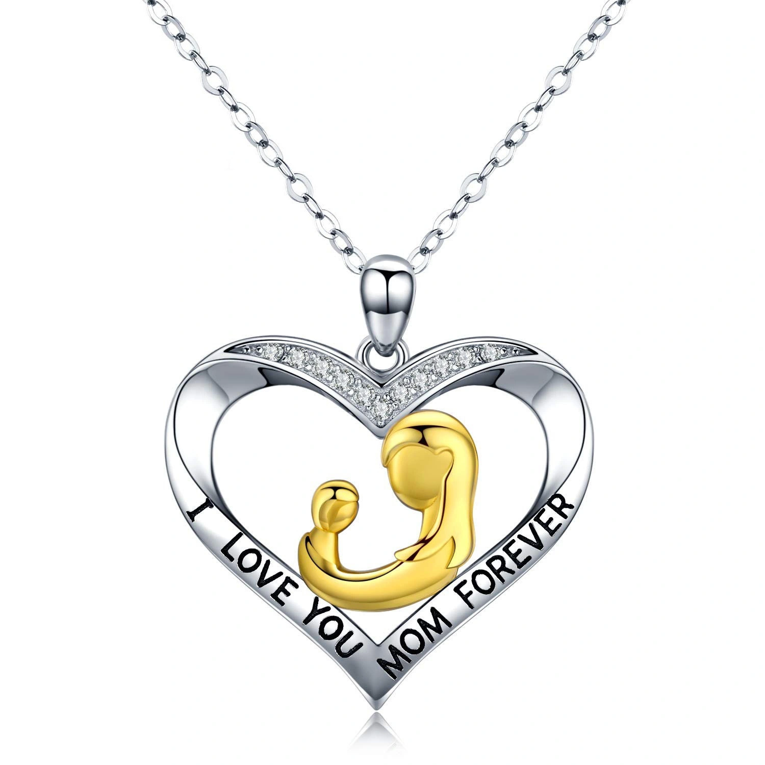 Hainon Mom Necklace gold Heart Pendant I Love You Mom Letter Mom Necklace for Mother's Day Gift 1