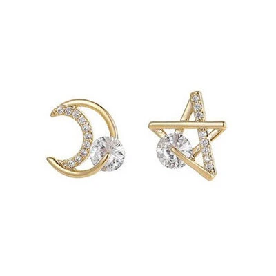 Hainon S925 Sterling Silver Asymmetrical Star And Moon Studded Earrings Minimalist Personality Earings For Women 2021 1