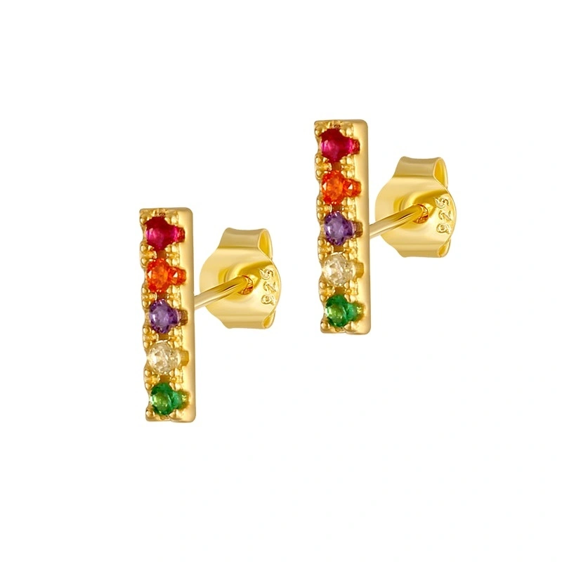 Hainon Minimalist S925 Sterling Silver Stud Earrings Gold Micro-inlaid Colored Zircon Amazon Hot Selling Earrings Ear Jewelry 1