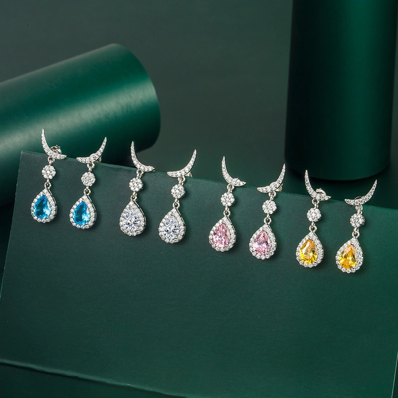 Hainon Elegant lady Moon drop earrings for Women Jewelry Platinum plating Gift card flannel bag set wholesale 1