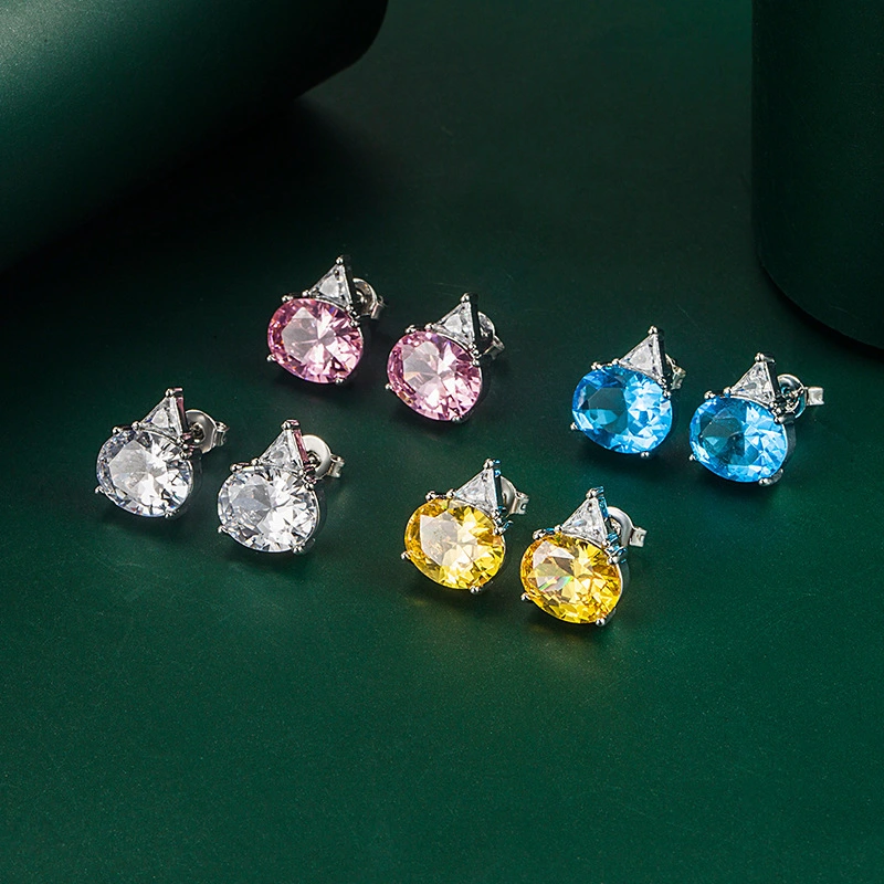 Hainon trendy fashion jewelry Platinum plating round triangle stud Earrings Gift card flannel bag set wholesale 1