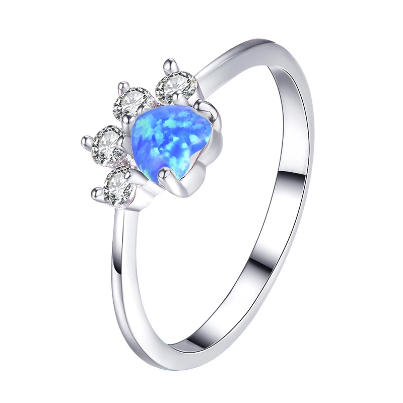 Hainon August rings jewelry women silver color Cute cat claw shape white/blue opal rings girl gift jewelry wholesale 1