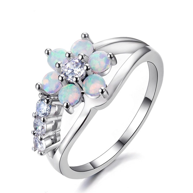 Hainon August rings jewelry women silver color Beautiful flower white opal rings engagement wholesale 1
