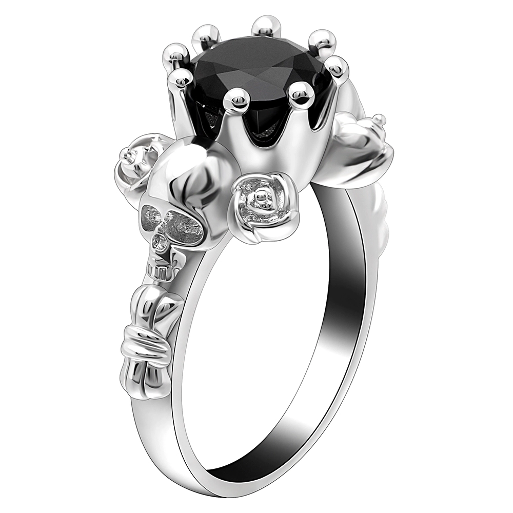 Top Quality men punk skull Ring Crown style black zircon Ring Silver plating Hainon wholesale  jewelry men's ring 1