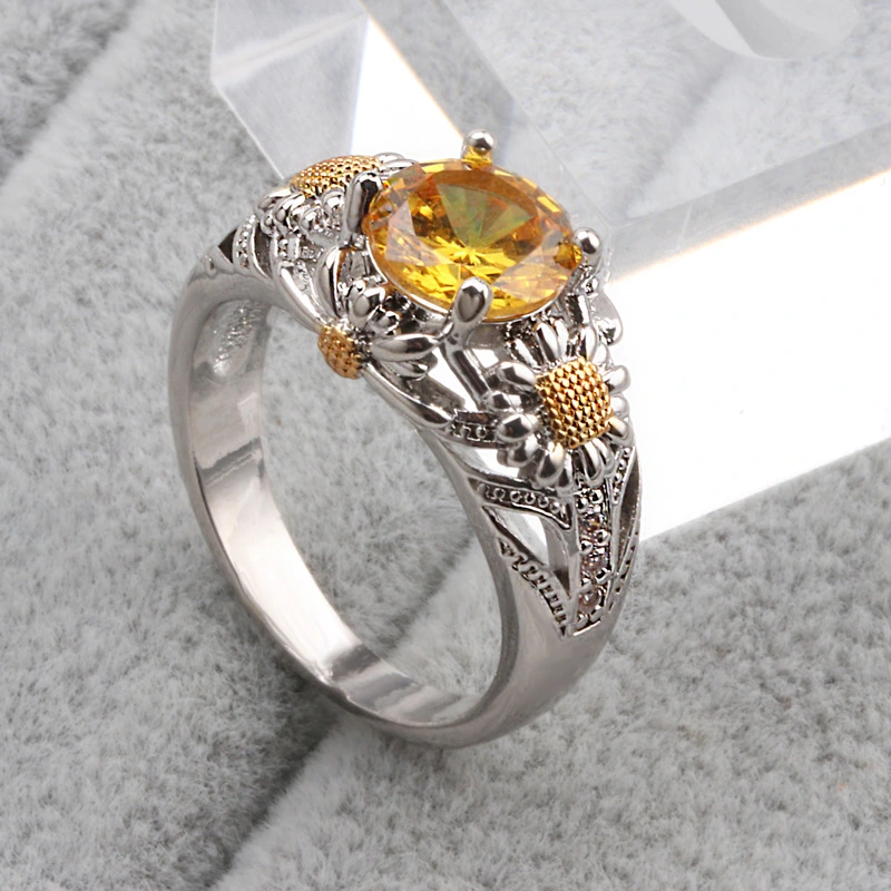 Hainon Shiny golden zircon sunflower rings jewelry for women wholesale 1