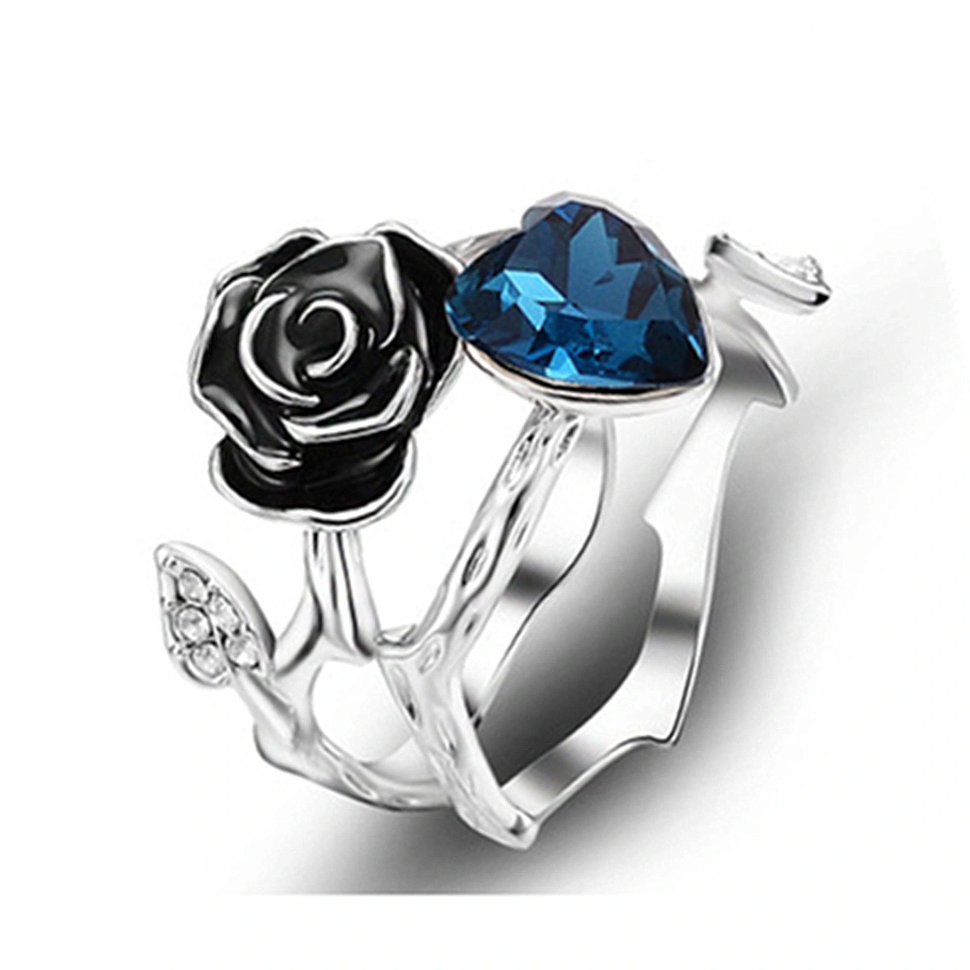 Hainon wedding ring fashion silver plated flower rings pave blue zircon engagement women jewelry 1