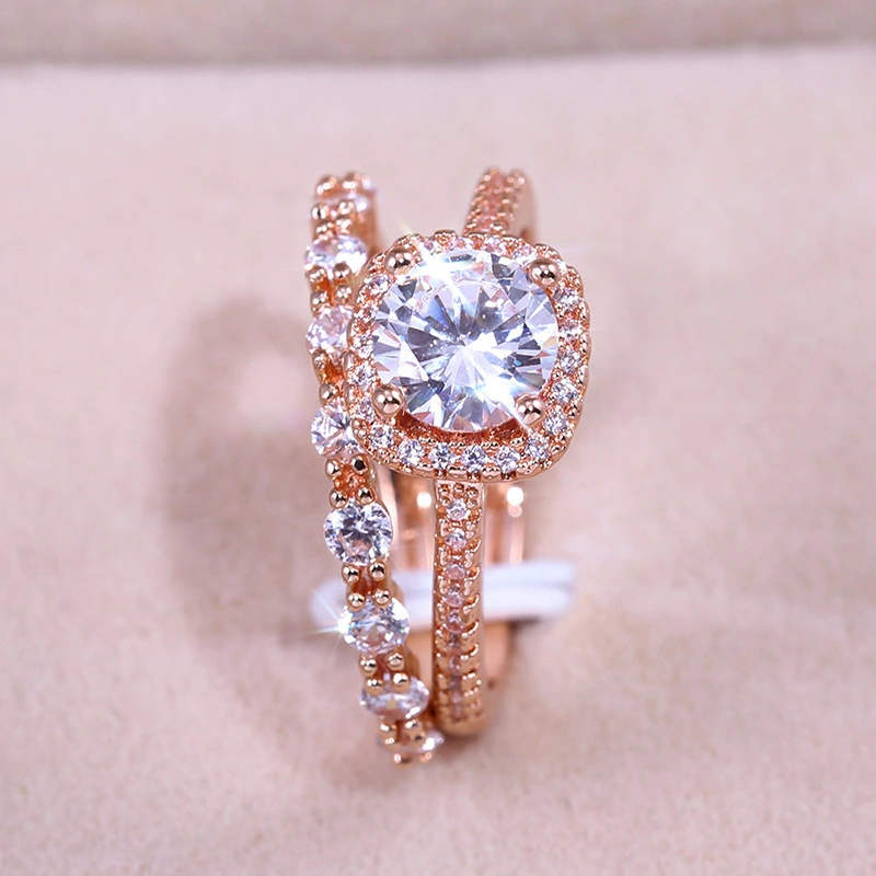 Hainon white Zircon Wedding Ring rose gold Plating rings jewelry women 1