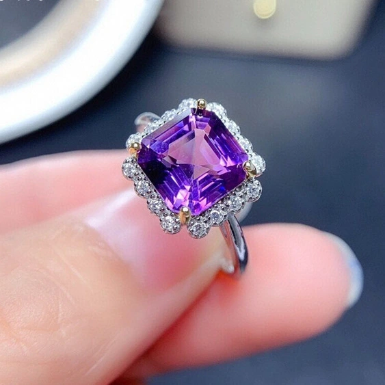 Hainon wedding rings Charming purple birthday stone square rings jewelry women 1