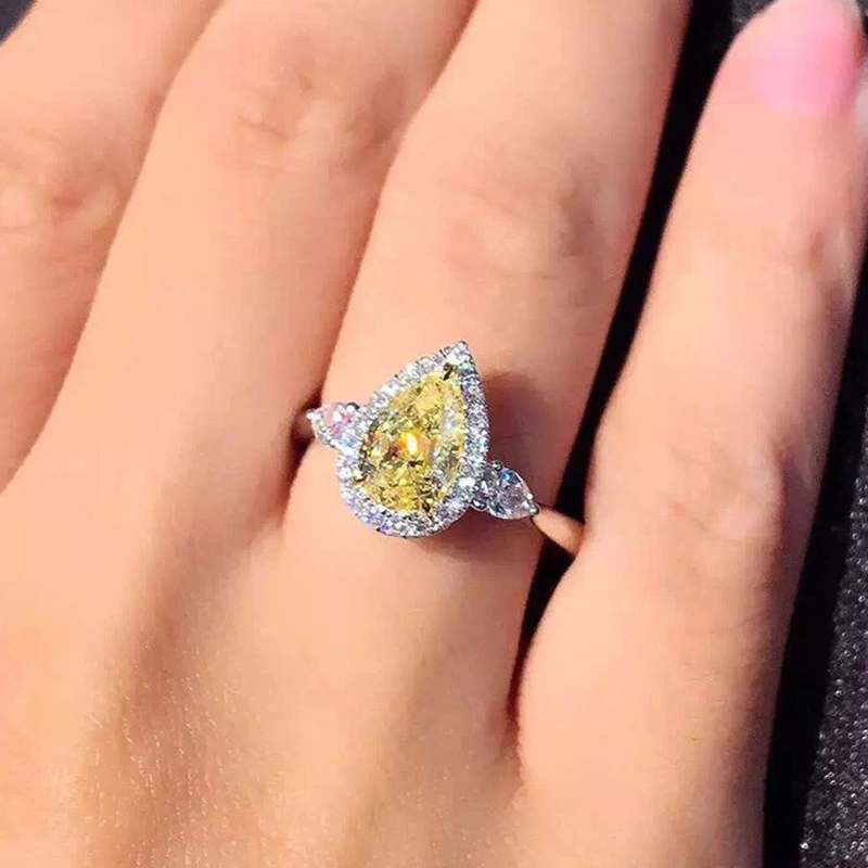 Hainon wedding rings for women Luxury water drop yellow zircon Fashion women wedding jewelry rings 1