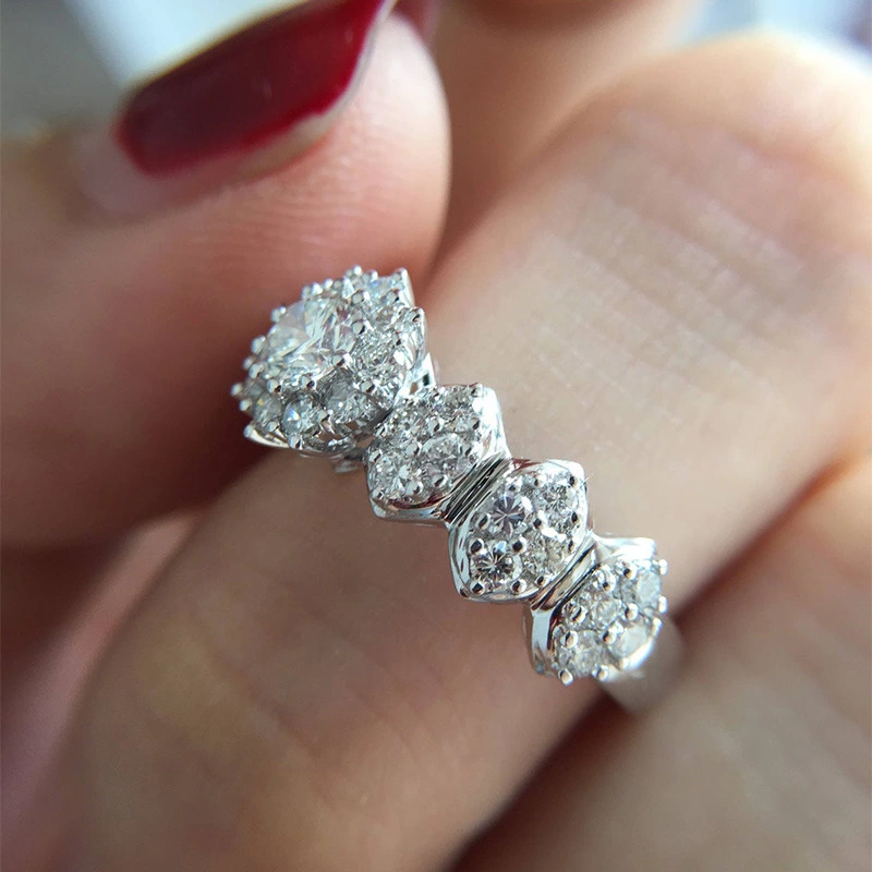 Hainon Creative Platinum Zircon Ring Light Luxury All match Index Finger Ring Gift card flannel bag set 1