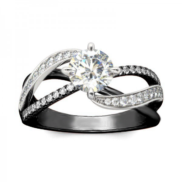 Hainon round zircon Black Gun Plated ring Women's Engagement Ring Jewelry for Women gift card flannel bag set 1