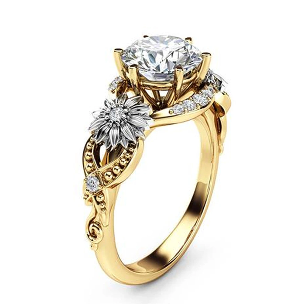 Hainon Fashion jewelry wedding rings Golden sun flower creativity rings jewelry women	wholesale 1