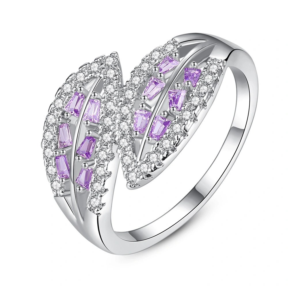 Hainon wedding rings Purple leaves shiny zircon rings jewelry women wholesale 1