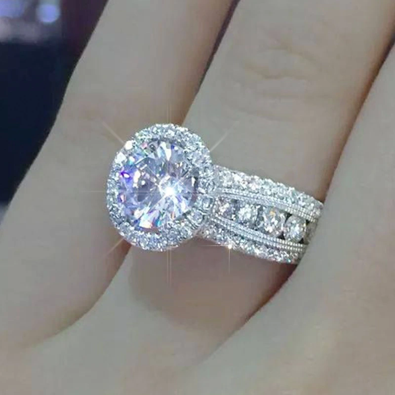 2021 summer women's ring Shiny round white zircon jewelry Ring Engagement Rings 1