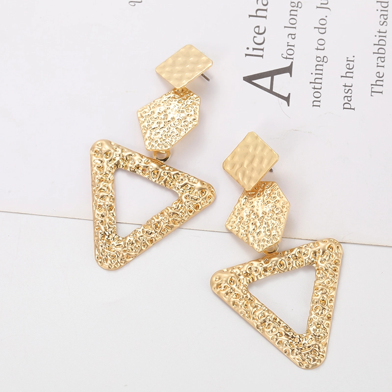 2019 Wholesale personality triangle dumb gold geometry shape metal tassel earrings 1