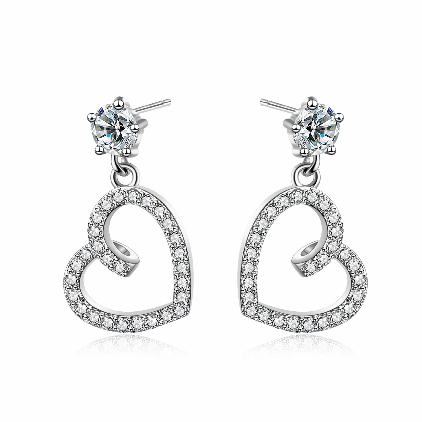Hainon Earrings for Women White zircon Heart shape 925 silver plated drop Earrings gifts wholesale 1