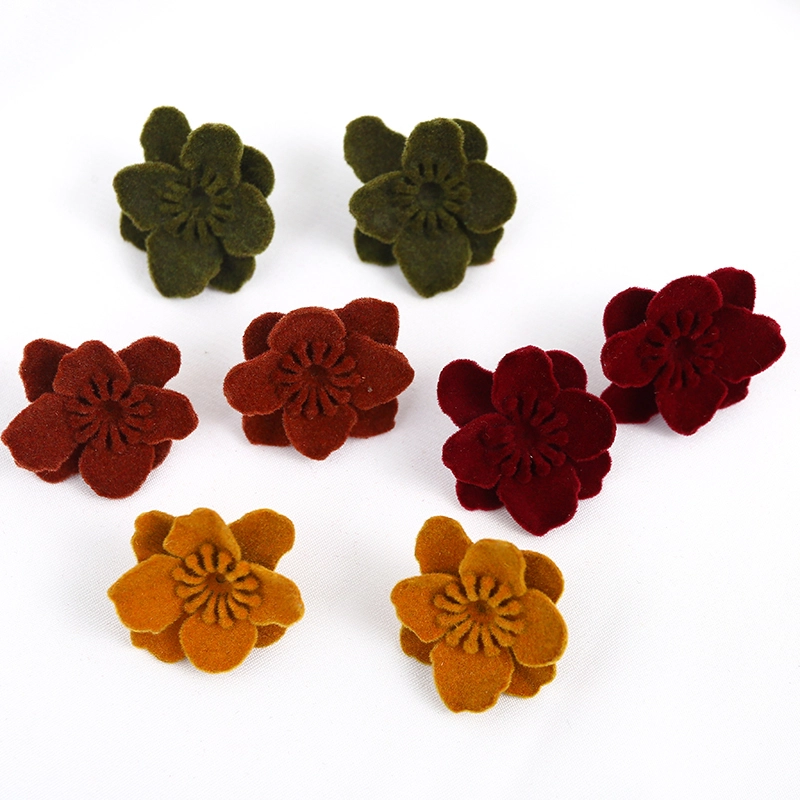 South Korea fashion jewelry qiu dong velvet texture ear ring joker flocking temperament flowers stud earrings wholesale 1