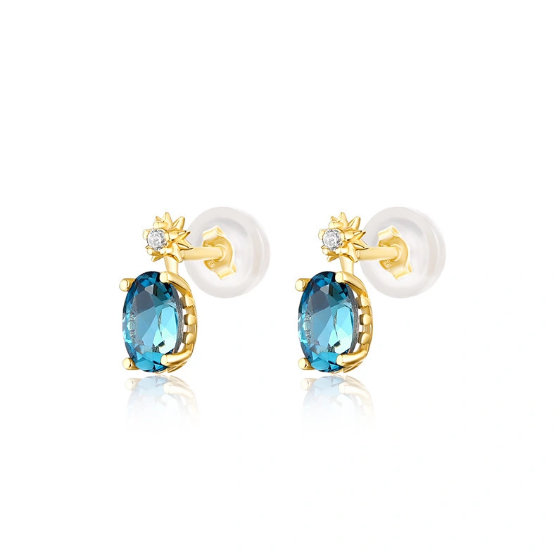 Hainon New Fashion Top Quality Gold Plated Stud Earrings with Blue Red Crystal Engagement Wedding Earrings for Women 1