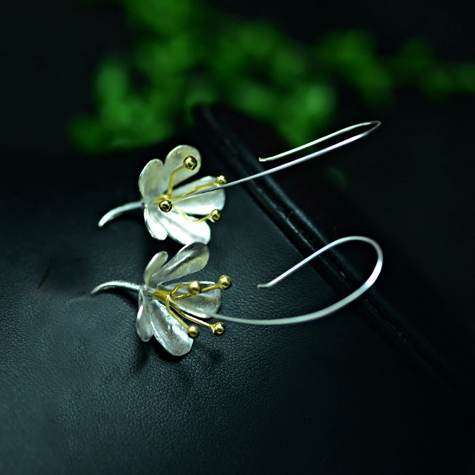 925 silver temperament flower earrings handmade drop earrings factory wholesale ladies wedding jewelry earrings 1