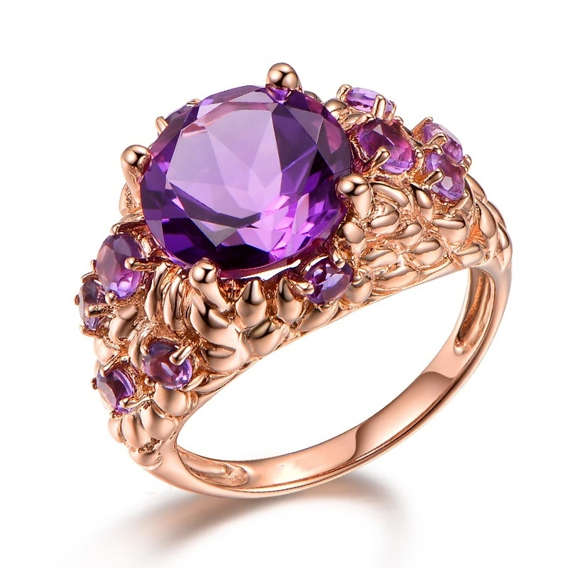 Luxurious Purple diamond  Elegance ladies jewelry rings Temperament AAA Zircon Rose Gold women Engagement Ring 1