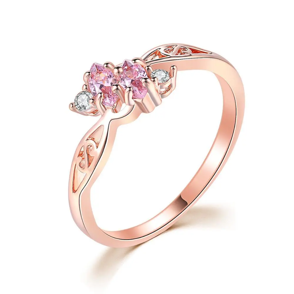 Hainon gold plated jewelry rings Hot sale shape PINK zircon engagement rings for women1dollar wholesale 1