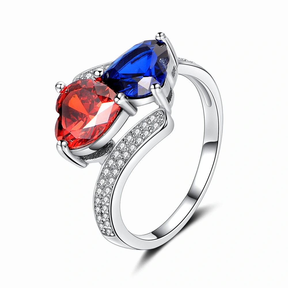 Hainon rings Women fashion jewelry design Two Heart Couple Ring Red Zircon Stone wedding rings 1
