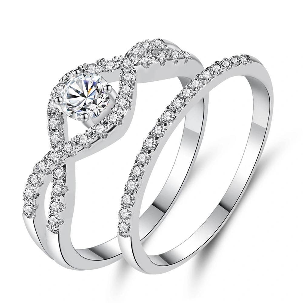 Fashion jewelry plating Silver Ring Valentine Gift white Zircon women Luxury wedding rings 1