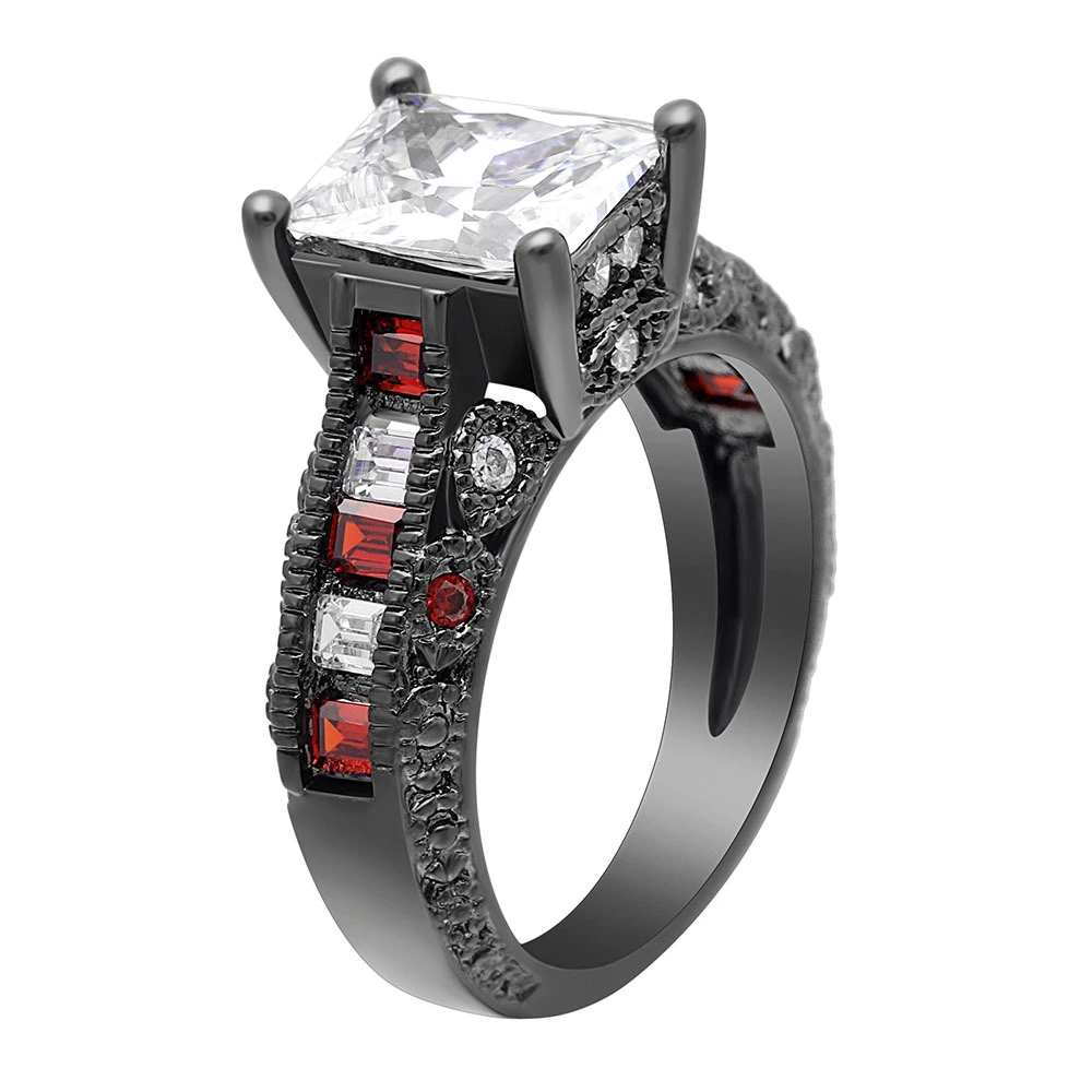 Hainon Large Rectangular Zircon Rings Red White Crystal Top Quality Lady Vintage Ring Gift for Women Black Gold Plated Jewelry 1