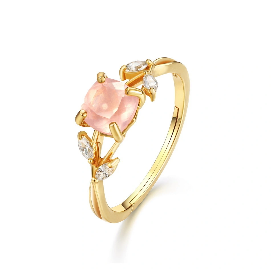 Hainon Fashion Engagement Wedding Ring Custom Jewelry Gold Plated Pink Zircon Crystal Leaf Finger Rings Wholesale 1