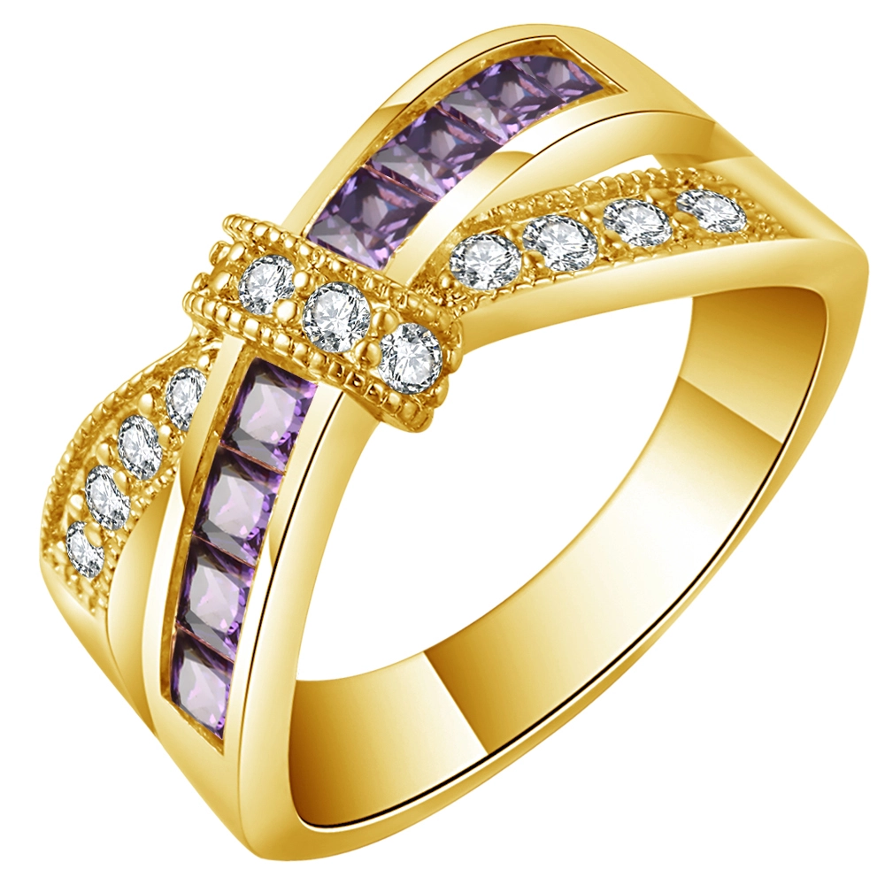 Hainon Gold Plated Cross Rings for Women AAA Pink Purple CZ Top Quality Lady Promise Ring Gift Jewelry Wholesale 1